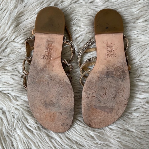 Stuart Weitzman Gold Thongshow Chain Crystals Embellished Flat Sandals Size 8.5 - Picture 5 of 12